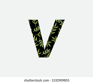 Tropical Leaves Vector Logo Letter V. V Letter Design Vector Green Leaves Tropical Logo Icon.