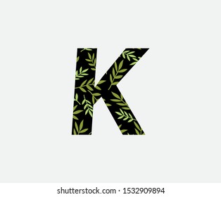 Tropical Leaves Vector Logo Letter K. K Letter Design Vector Green Leaves Tropical Logo Icon.