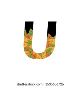 Tropical Leaves Vector Logo Letter U. U Letter Design Vector dead Leaves Tropical Logo Icon.