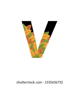 Tropical Leaves Vector Logo Letter V. V Letter Design Vector dead Leaves Tropical Logo Icon.