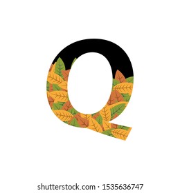Tropical Leaves Vector Logo Letter Q. Q Letter Design Vector dead Leaves Tropical Logo Icon.