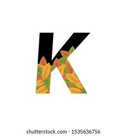Tropical Leaves Vector Logo Letter K. K Letter Design Vector dead Leaves Tropical Logo Icon.