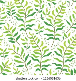 Tropical leaves vector pattern. Summer equatorial rainforest with foliage. Exotic jungle leaves floral background. Trend graphics. Green paradise.