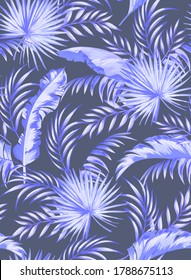 Tropical leaves vector pattern. summer botanical illustration for clothes, cover, print, illustration design. 