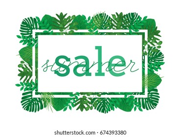 Tropical Leaves Vector Rectangle Summer SALE Frame