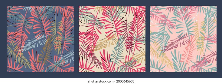 Tropical leaves, vector seamless pattern. Jungle foliage illustration. Exotic plants. Summer beach floral design.