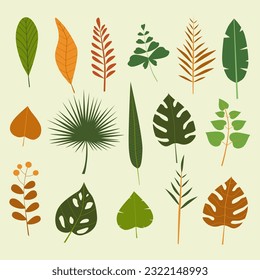 Tropical leaves vector set. Different style illustration