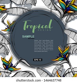 Tropical leaves vector square frame. 