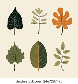 Tropical Leaves Vibrant Flat Pictures Collection. Perfect for different cards, textile, web sites, apps 