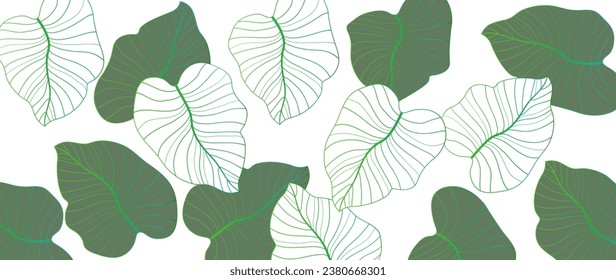 Tropical leaves wallpaper, luxury nature leaves, monstera leaves line design, hand drawn outline for fabric, print, cover, banner and invitation.	
