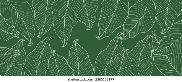 Tropical leaves wallpaper, Luxury nature leaf pattern design, white leaf lines, Hand drawn outline fabric, print, cover, banner and invitation, Vector illustration.	