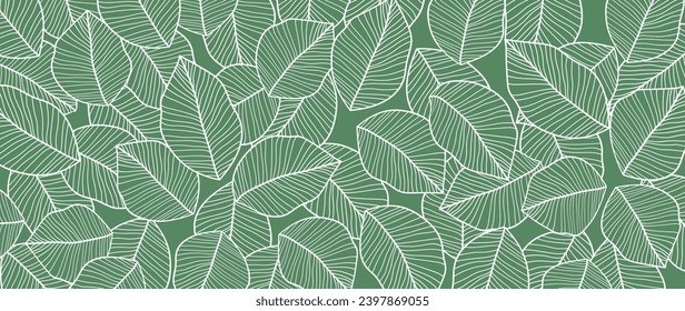 Tropical leaves wallpaper, nature leaf pattern design, white leaf lines, Hand drawn outline fabric, print, cover, banner and invitation, Vector illustration.

