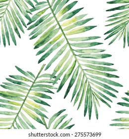 Tropical Leaves Watercolor. Seamless Vector Pattern