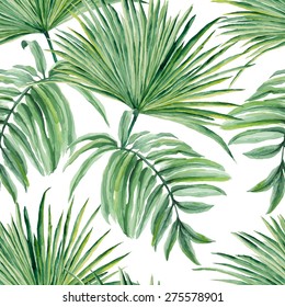 Tropical Leaves Watercolor. Seamless Vector Pattern