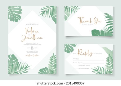 Tropical leaves wedding invitation design