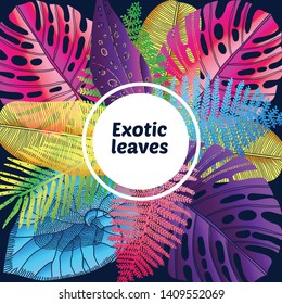 Tropical leaves.Gradient background. Trendy summer card.
