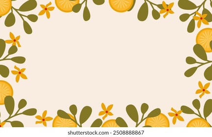 Fundo de limão tropical com espaços de cópia. Plantas, flores e frutas quadro de fundo para apresentação.