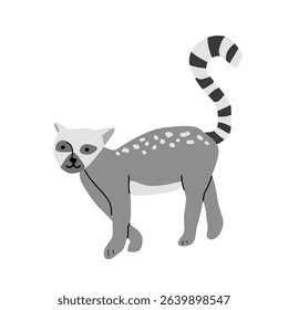 Tropical lemur illustration with striped tail for design and decoration.