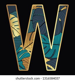 Tropical letters. Lettering with exotic leaves
