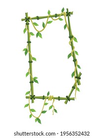 Tropical liana frame, jungle plant branches with leaves. Tropical climbing liana vine with green leaves. Cartoon lianas frame shaped. Liana branches