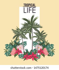 Tropical life and beach summer card travel cartoons, vacations in island. vector illustration graphic design.