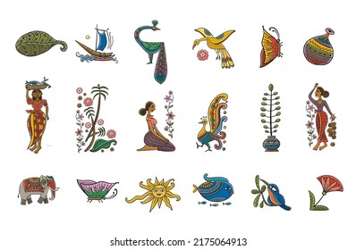 Tropical life, fairy hand drawn design elements for your design - posters, banners, icons etc. Women, nature, birds, fish, background