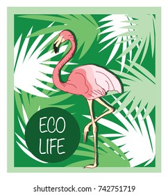 Tropical life flamingo design vector. exotic hawaii design