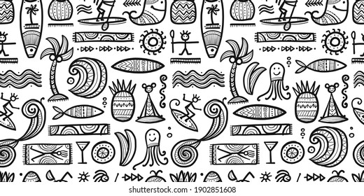 Tropical Lifestyle background. Tribal elements. Seamless Pattern for your design. Vector illustration