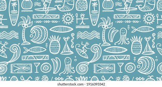 Tropical Lifestyle background. Tribal elements. Seamless Pattern for your design. Vector illustration
