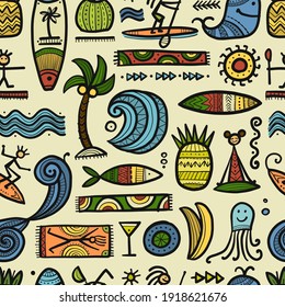 Tropical Lifestyle background. Tribal elements. Seamless Pattern for your design. Vector illustration