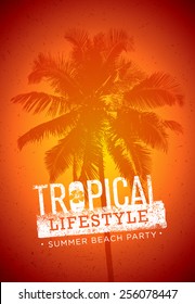 Tropical Lifestyle Summer Beach Party. Creative Vector Poster Concept. Palm Tree On Distressed Background illustration