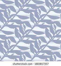 Tropical light purple leaf branches seamless doodle pattern. Pastel background. Vintage abstract foliage print. Designed for wallpaper, textile, wrapping paper, fabric print. Vector illustration.