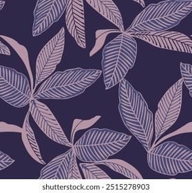 Tropical line art leaves pattern. Seamless pattern, leaves line art ink drawing. Abstract leaves background pattern vector. Botanical texture design for print, wall arts, and wallpaper.