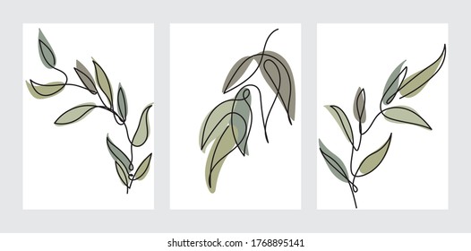 Tropical line arts vector cover set. Nature leaves design element for invitation, prints, fabric and wallpaper.