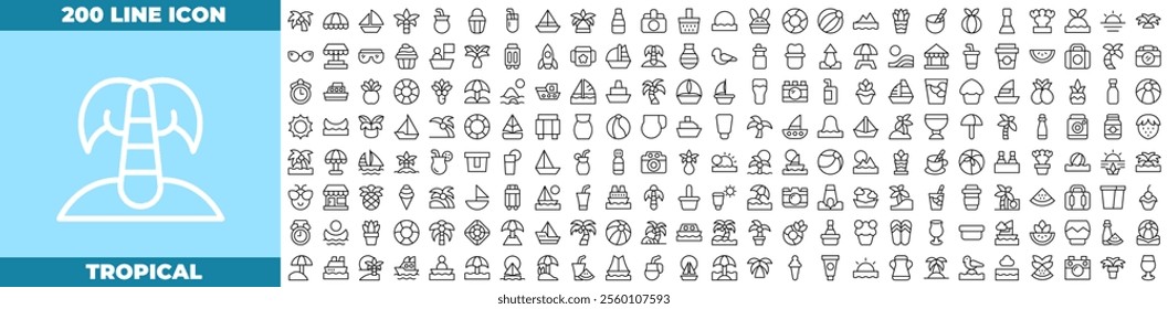 Tropical Line Editable Icons set. Vector illustration in modern thin line style of tropical icons: sea, cruise, island, etc