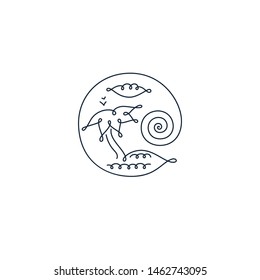 Tropical linear logo palm continuous one line on white background. Sea landscape with palm, sun, waves water. Minimalistic abstract icon. Summer vacation. Vector isolated illustration outline drawing