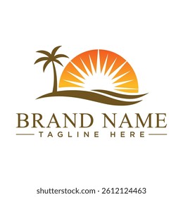 Tropical logo design symbol inspiration vector template. desert logo with palm and sun