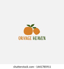 Tropical logo with oranges. Hand drawn fruit logo. Vector orange fruit print for food market, juice bar, store, cooking class