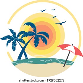 tropical logo with sea and birds vector