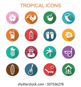 tropical long shadow icons, flat vector symbols