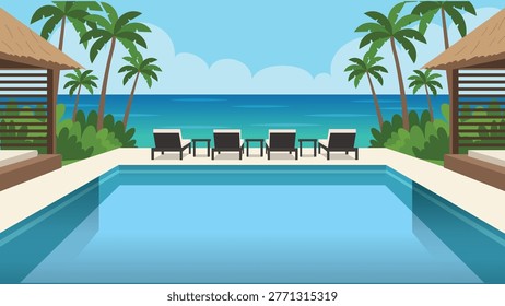 Tropical Lounge Bali Resort Flat Design Illustration