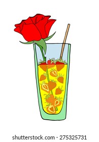 Tropical Love cocktail. Vector illustration. Isolated on white