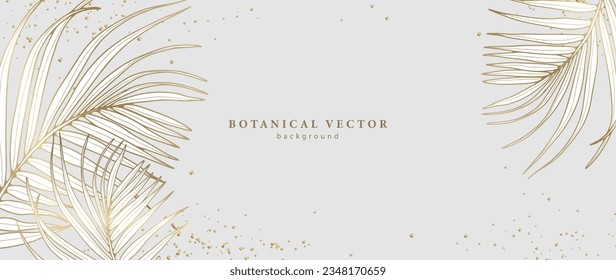 Tropical luxury background with golden palm leaves and golden drops. Background for decor, covers, wallpapers, postcards and presentations.