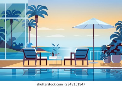 tropical luxury resort hotel beach swimming pool and poolside seating area summer vacation concept