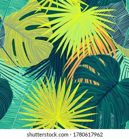 tropical luxury seamless pattern. super trend bright literate future neon acid psychedelic bright trendy for design fashion business textile design