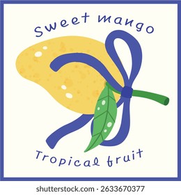 Tropical Mango Cute Fruit Illustration with Bow