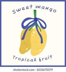 Tropical Mango Cute Fruit Illustration with Bow