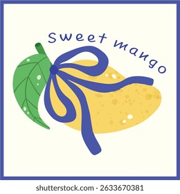 Tropical Mango Cute Fruit Illustration with Bow