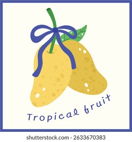 Tropical Mango Cute Fruit Illustration with Bow