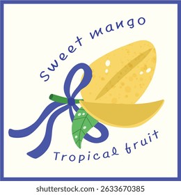 Tropical Mango Cute Fruit Illustration with Bow